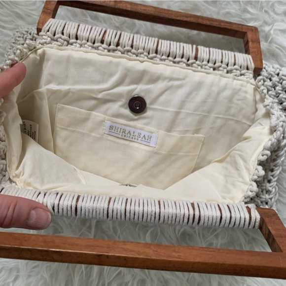 Shiraleah macrame’ handbag with wooden handle NEW never used, large size - Picture 6 of 10